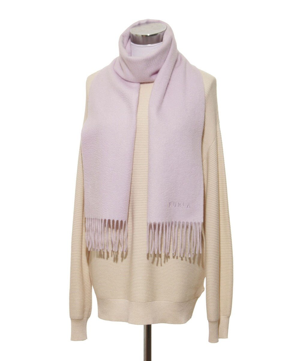MOONBAT FURLA(フルラ）カシミヤ100％ 無地 マフラー ロゴ刺繍 手洗いOK 