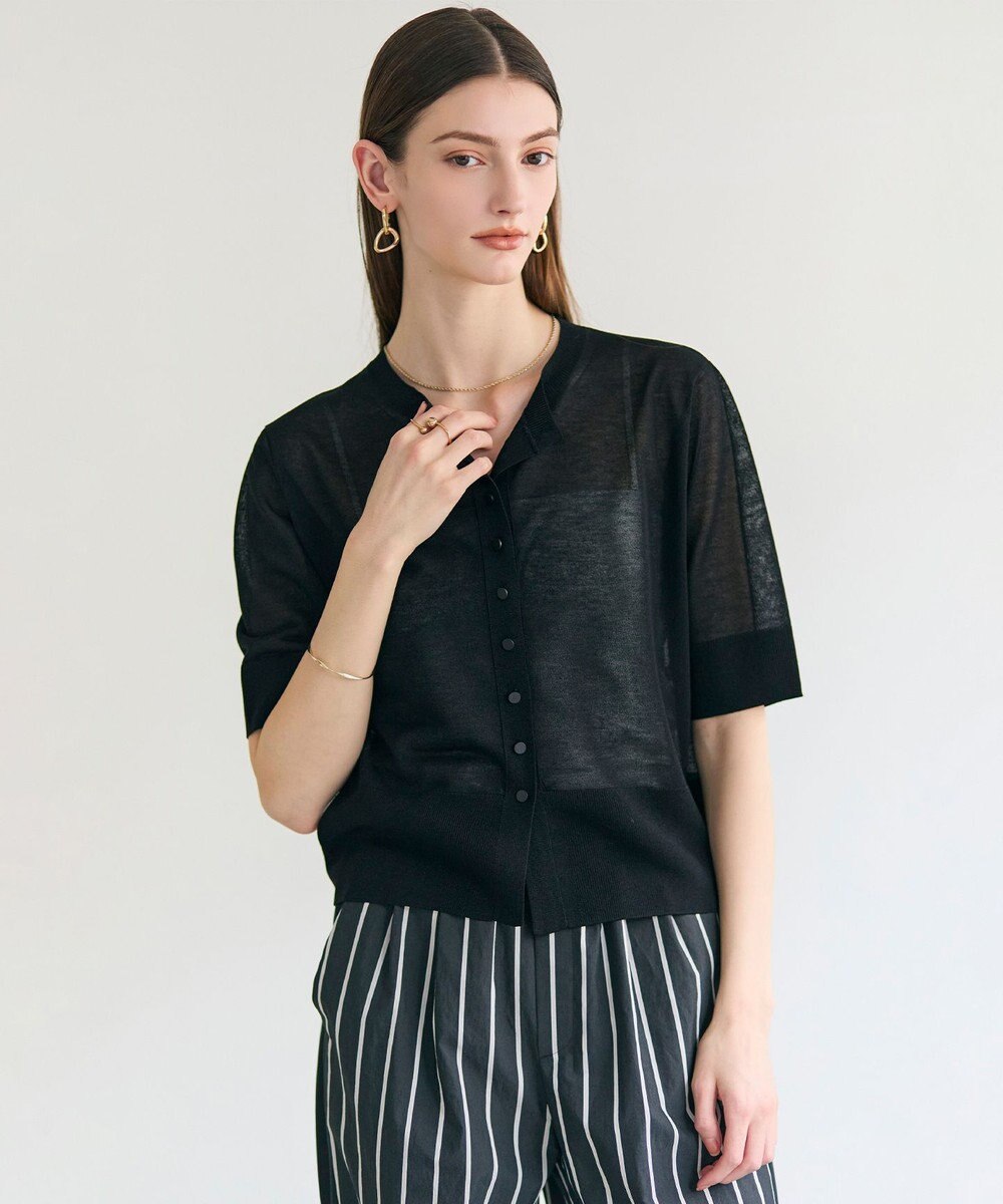 BEIGE， MOISE / シアーニット　5分袖カーディガン 