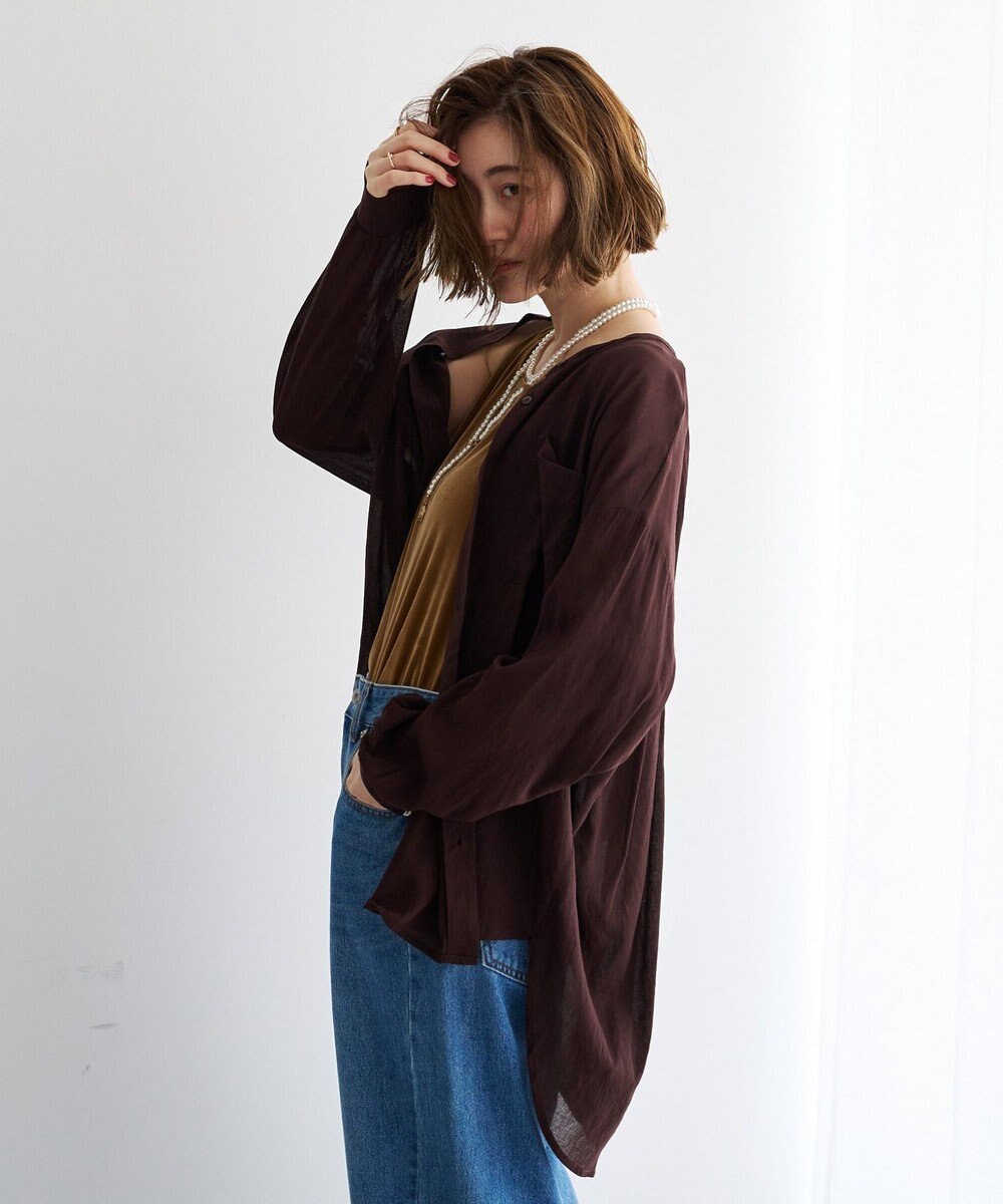 YECCA VECCA ドライタッチシアーバンドカラーシャツ 