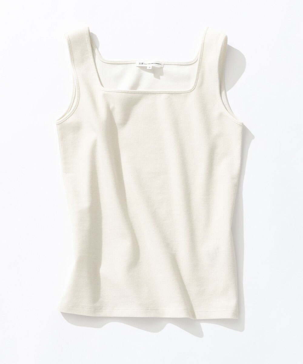 23区 S シャイニーリブ スクエアネック タンクトップ 