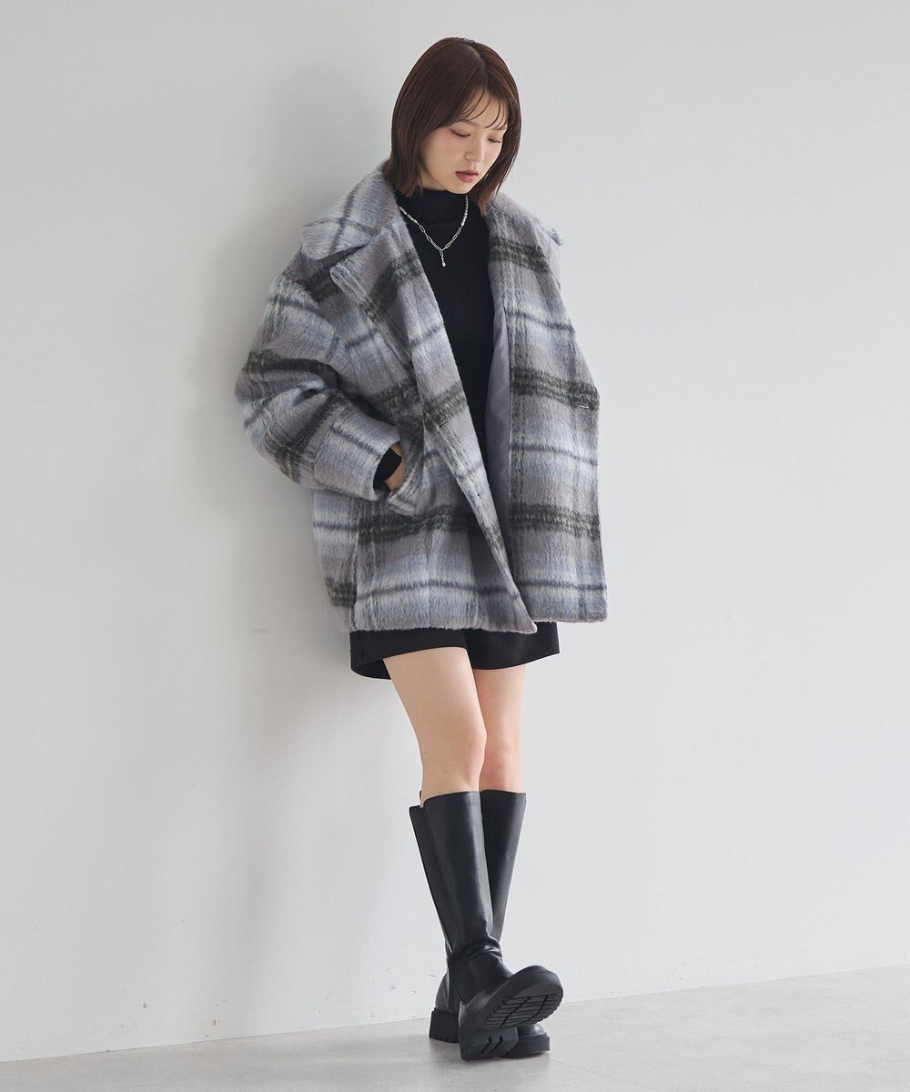 earth music&ecology チェックシャギーコート 