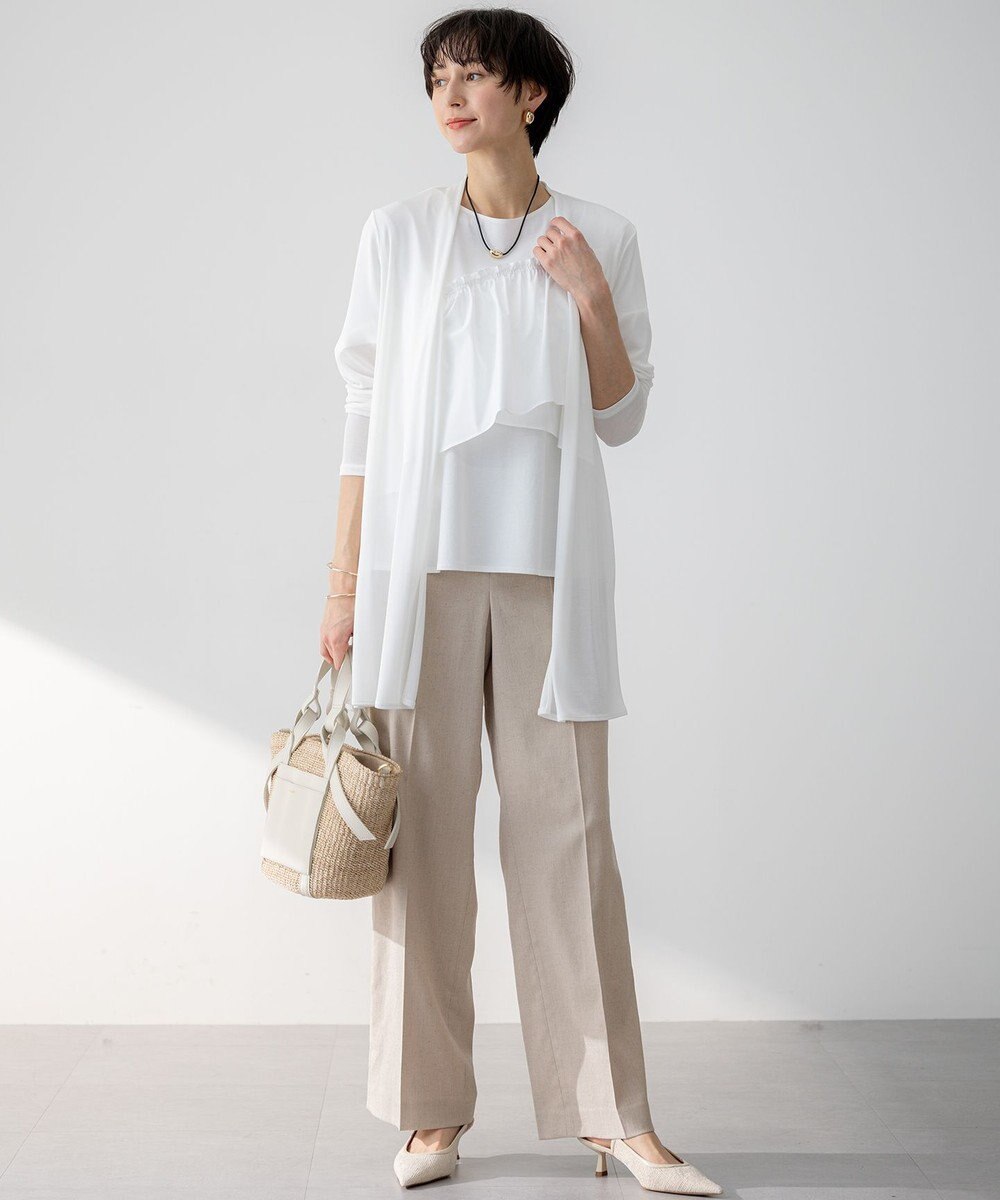 23区 【汗じみ防止/洗える】ランダムフリルジャージー ドッキング カットソー 