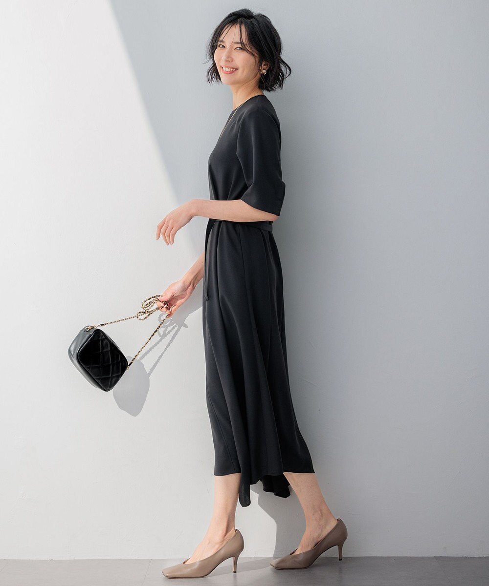 23区 【撥水加工/洗える】キューティクルストレッチツイル イレギュラーヘム ワンピース 