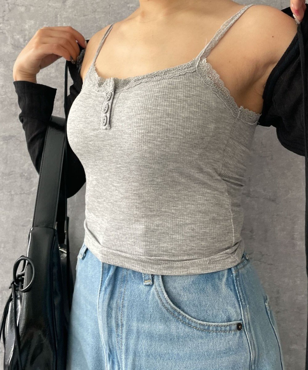 WEGO 【カップ付きインナー】パット付きフロントボタンレースキャミ 