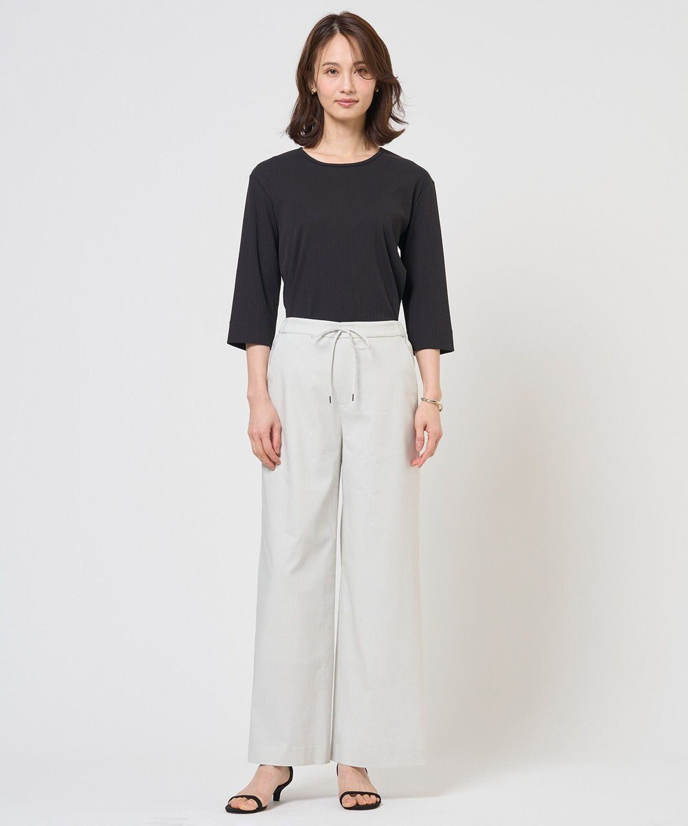 J.PRESS LADIES 【WEB限定】セルロースリネンストレッチ ワイドストレート パンツ 