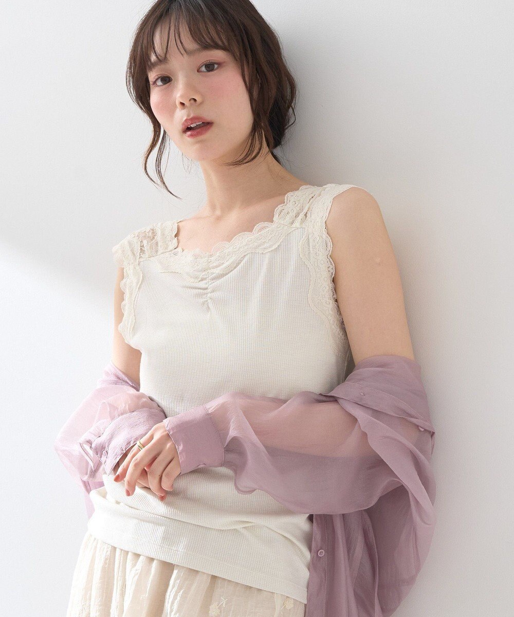 earth music&ecology ラメテレコショルダーレースタンクトップ 