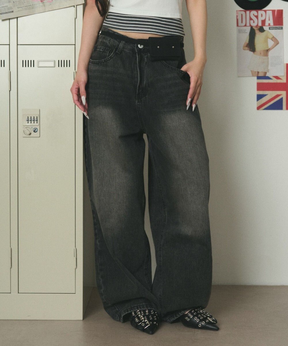 WEGO バックベルトクロスバギーデニム 
