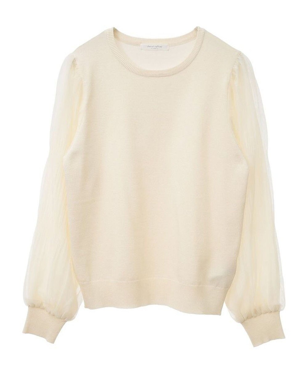 Green Parks 袖チュールマジョリカドッキングニットプルオーバー 