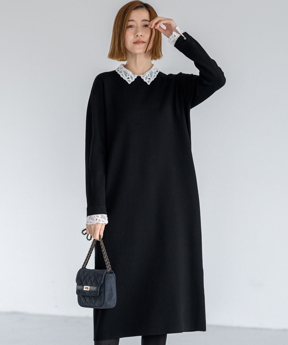 23区 【洗える/吊り干しOK】ヴィスコースストレッチ レース襟 ワンピース 