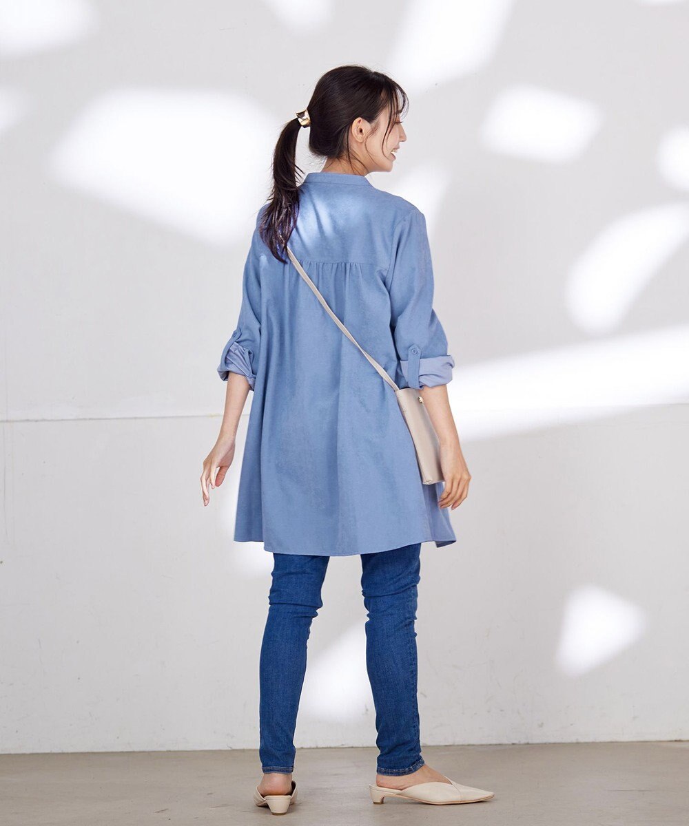 Tiaclasse L 【洗える】ピーチスキンシャツチュニックブラウス 