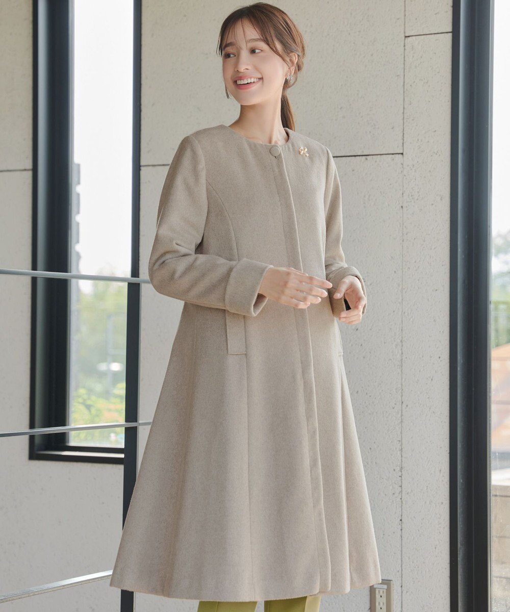 Tiaclasse 【ウール混】ノーカラーバックリボンウールコート 