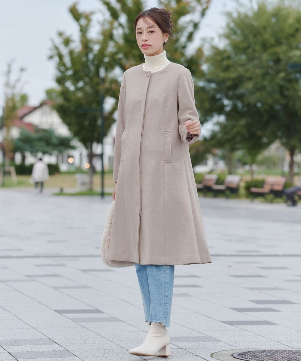 Tiaclasse 【ウール混】ノーカラーバックリボンウールコート 