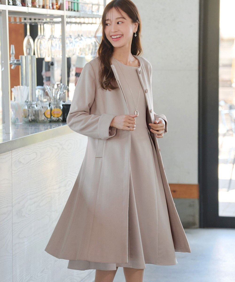 Tiaclasse 【ウール混】ノーカラーバックリボンウールコート 