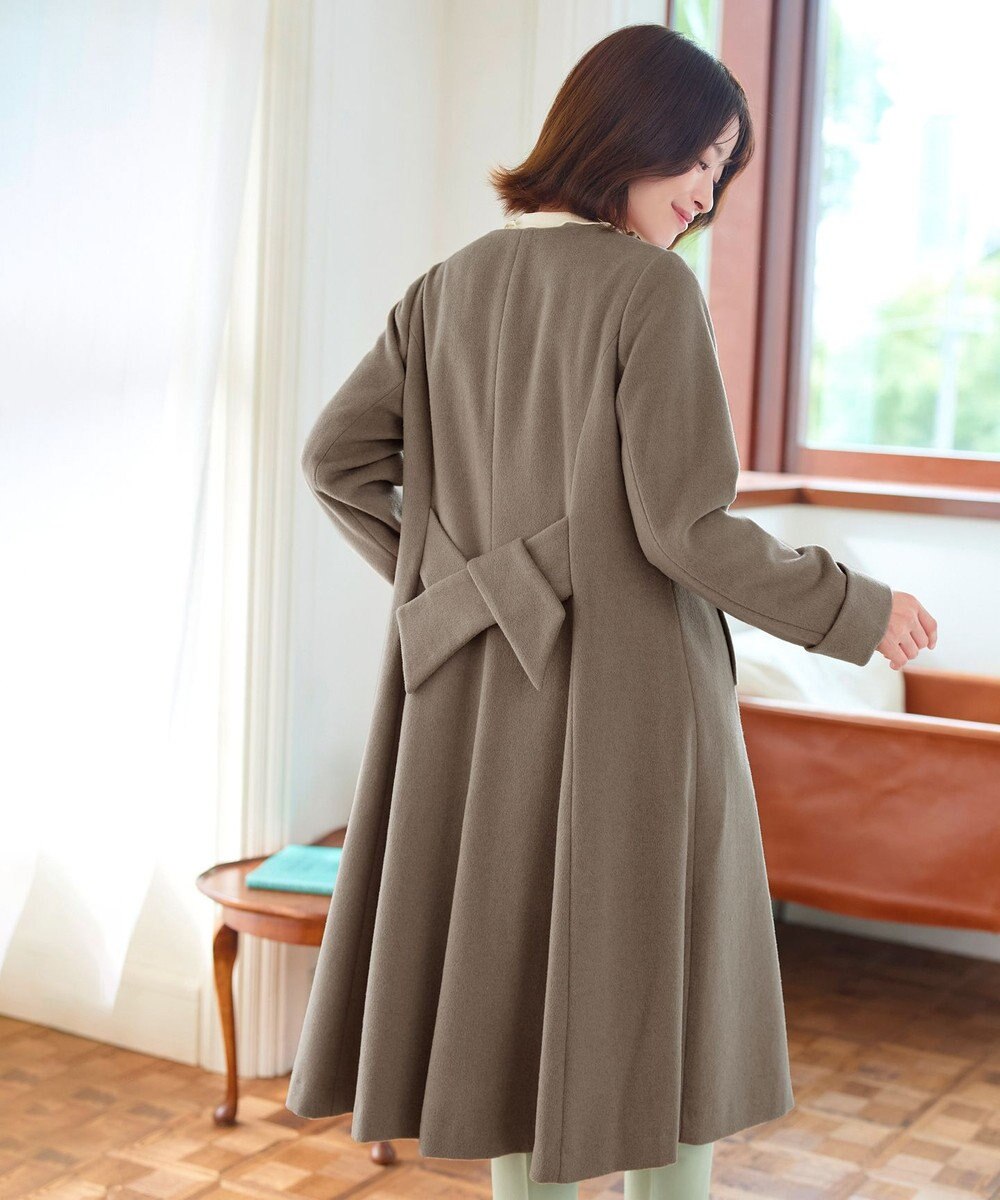 Tiaclasse 【ウール混】ノーカラーバックリボンウールコート 