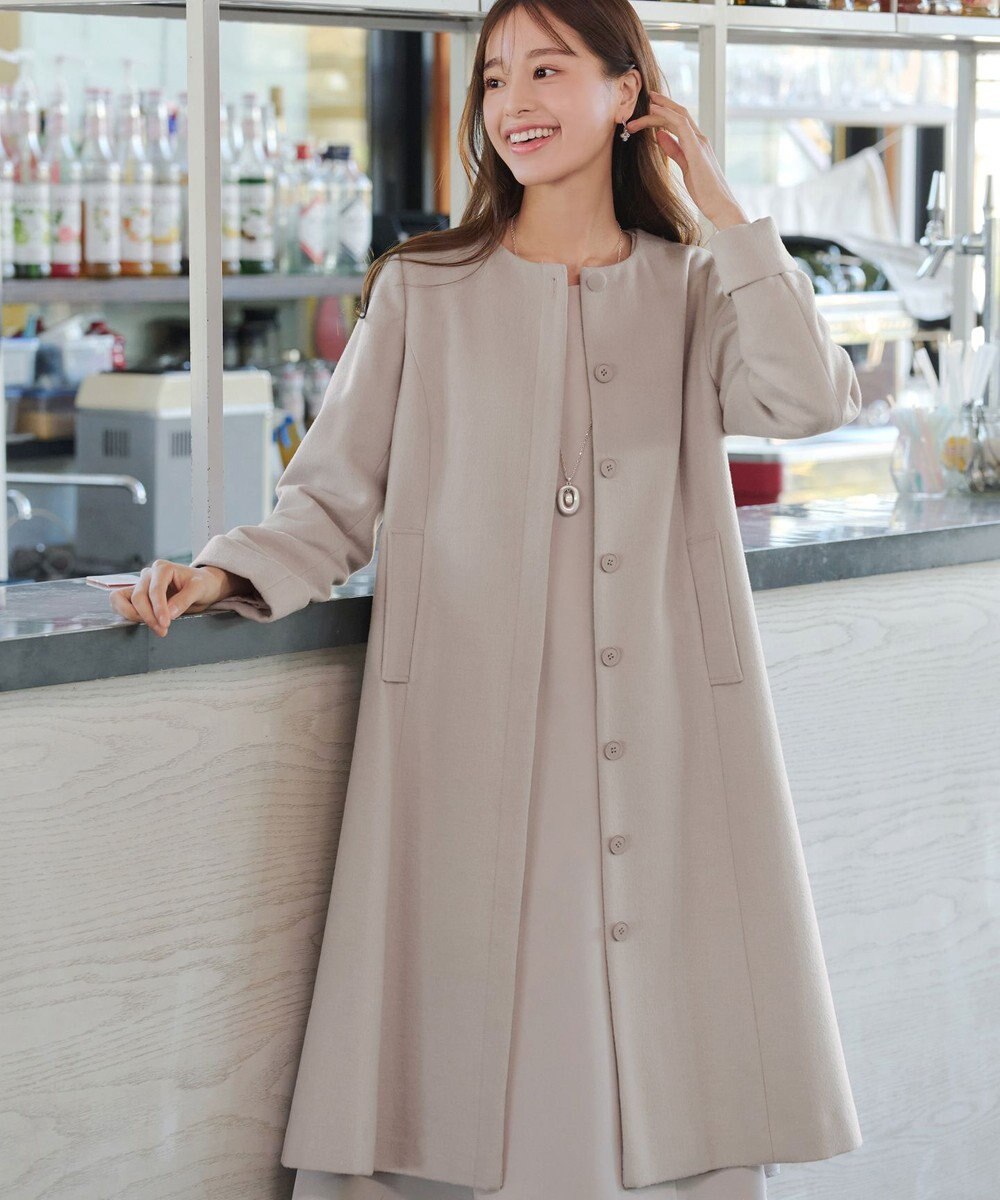 Tiaclasse 【ウール混】ノーカラーバックリボンウールコート 