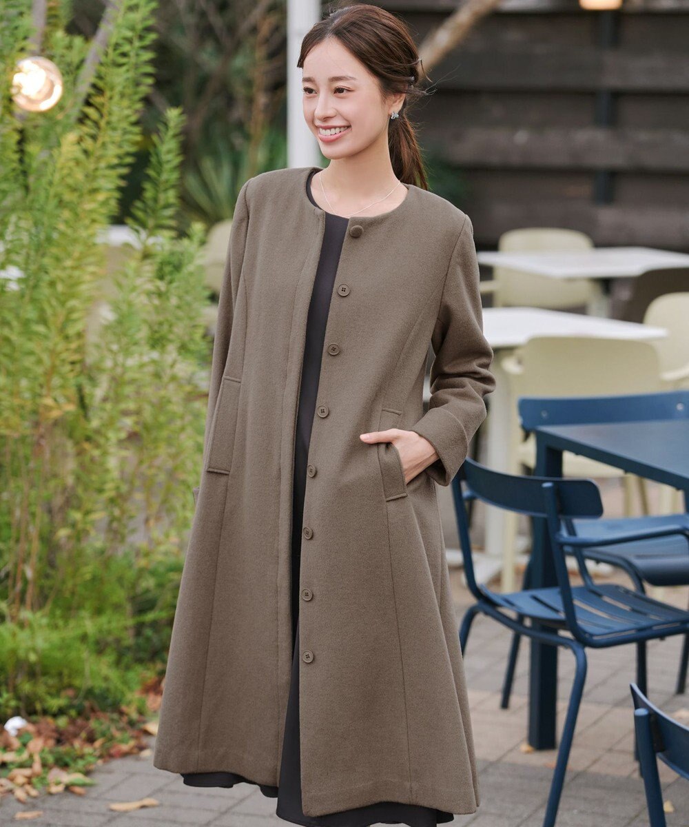 Tiaclasse 【ウール混】ノーカラーバックリボンウールコート 