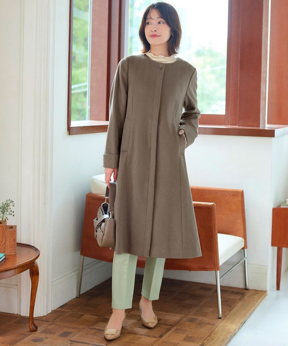 Tiaclasse 【ウール混】ノーカラーバックリボンウールコート 