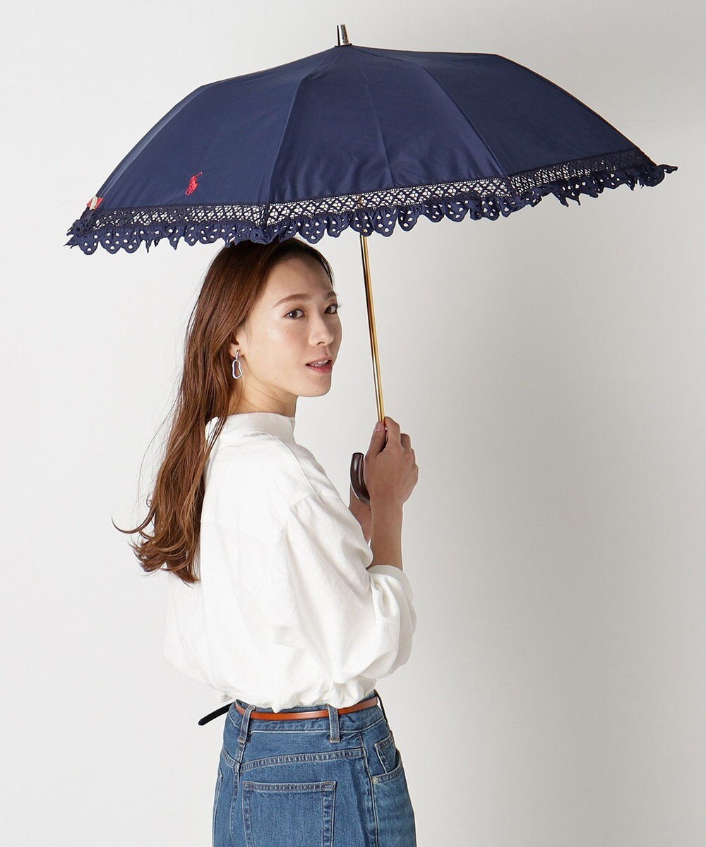 MOONBAT 【遮光/晴雨兼用日傘】POLO RALPH LAUREN（ポロラルフローレン） 折りたたみ日傘 エンブフリル 遮熱 UV 