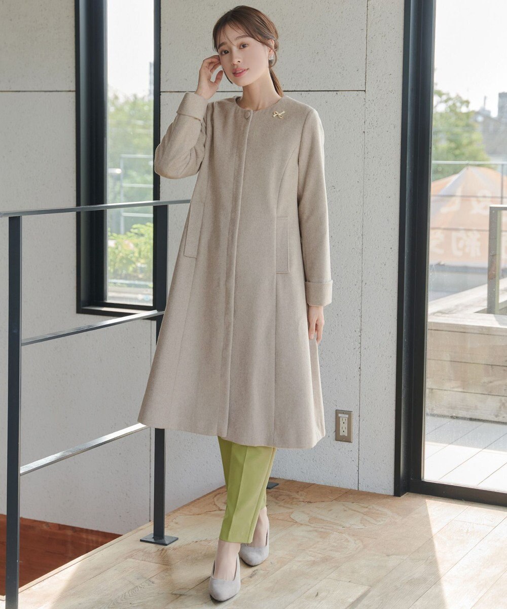 Tiaclasse 【ウール混】ノーカラーバックリボンウールコート 