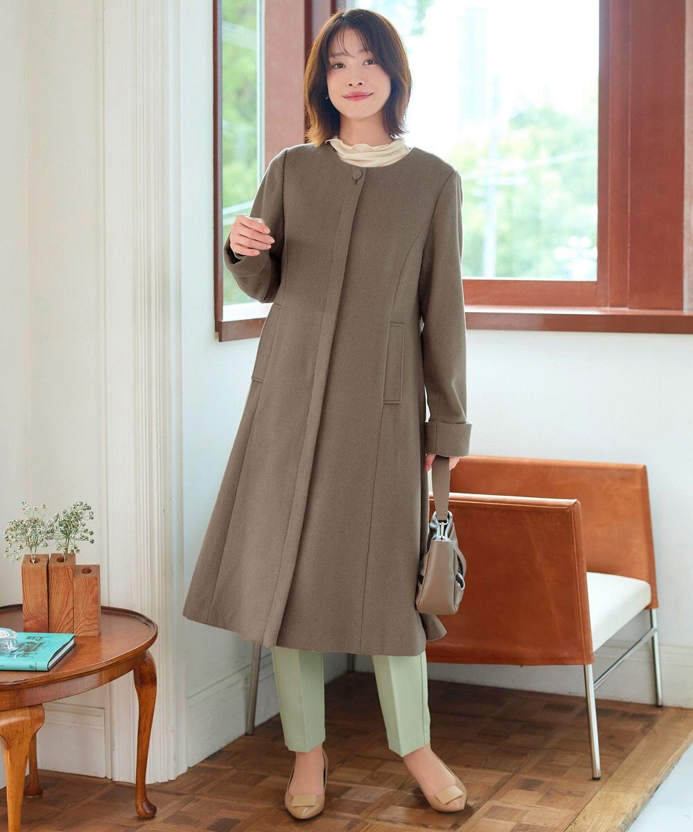 Tiaclasse 【ウール混】ノーカラーバックリボンウールコート 