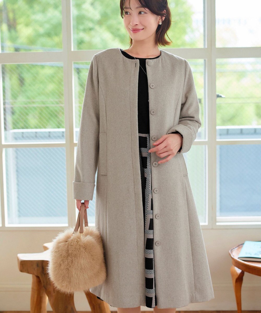 Tiaclasse 【ウール混】ノーカラーバックリボンウールコート 