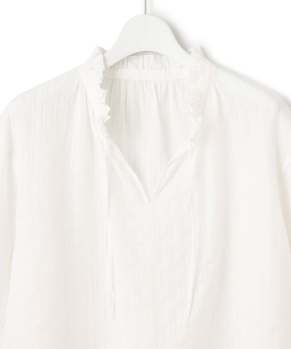 23区 L 【WEB限定/洗える】コットンカラミストライプ スキッパー ブラウス 