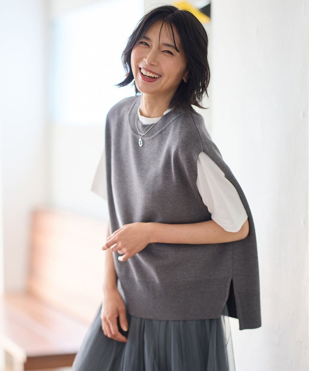 ANY 【洗濯機可】スリットニットベスト 