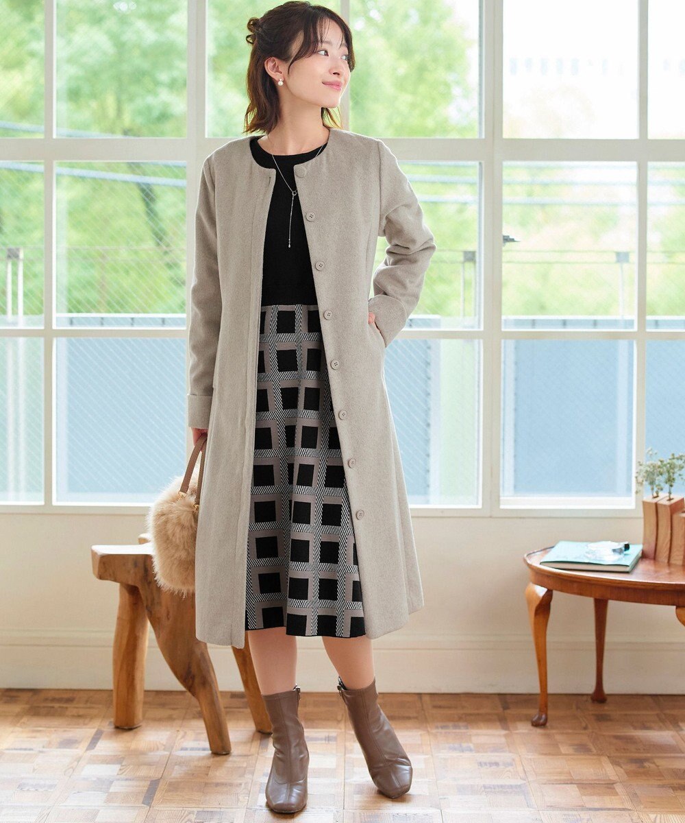 Tiaclasse 【ウール混】ノーカラーバックリボンウールコート 