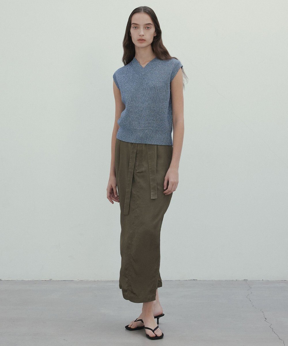 BEIGE， 【洗える・eclat 5月号掲載】VANDA / ラメ入りVネックノースリーブニット 