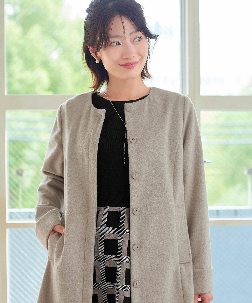 Tiaclasse 【ウール混】ノーカラーバックリボンウールコート 