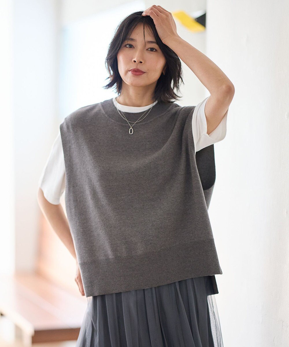 ANY 【洗濯機可】スリットニットベスト 