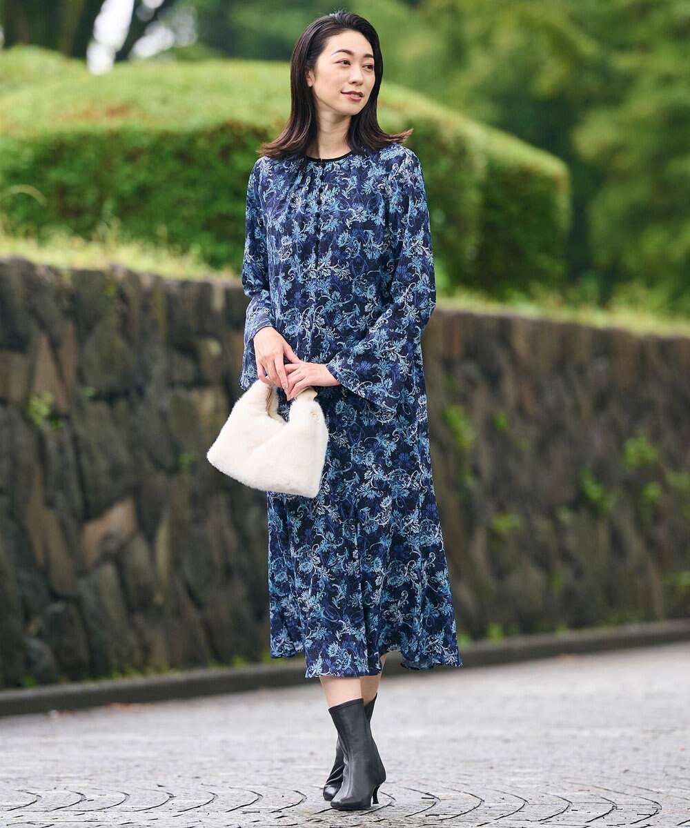 自由区 L 【洗える】バロックプリント ワンピース 