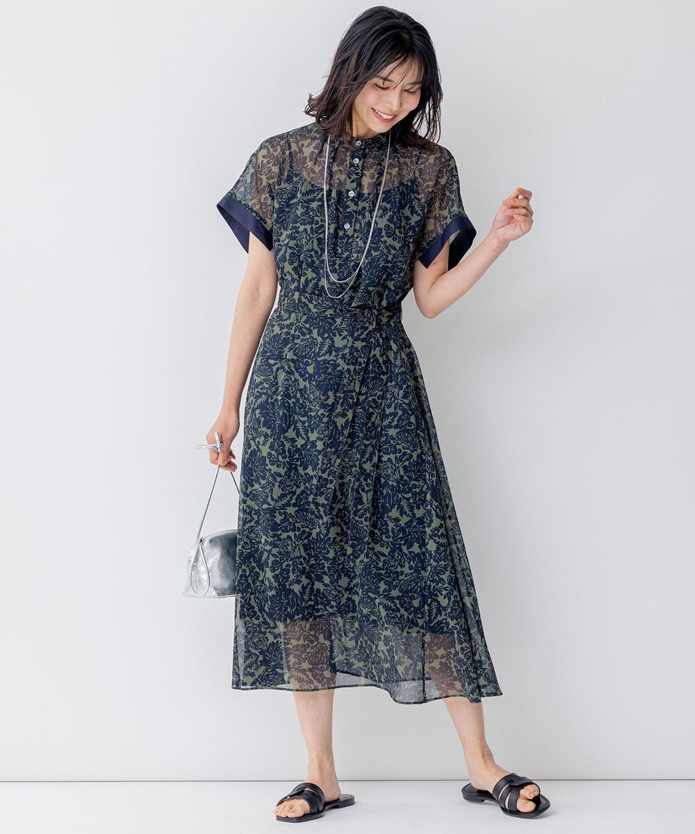 23区 ボタニカルプリント フレア ワンピース 
