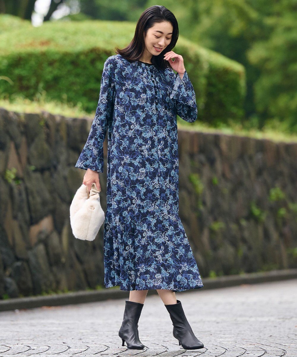 自由区 L 【洗える】バロックプリント ワンピース 