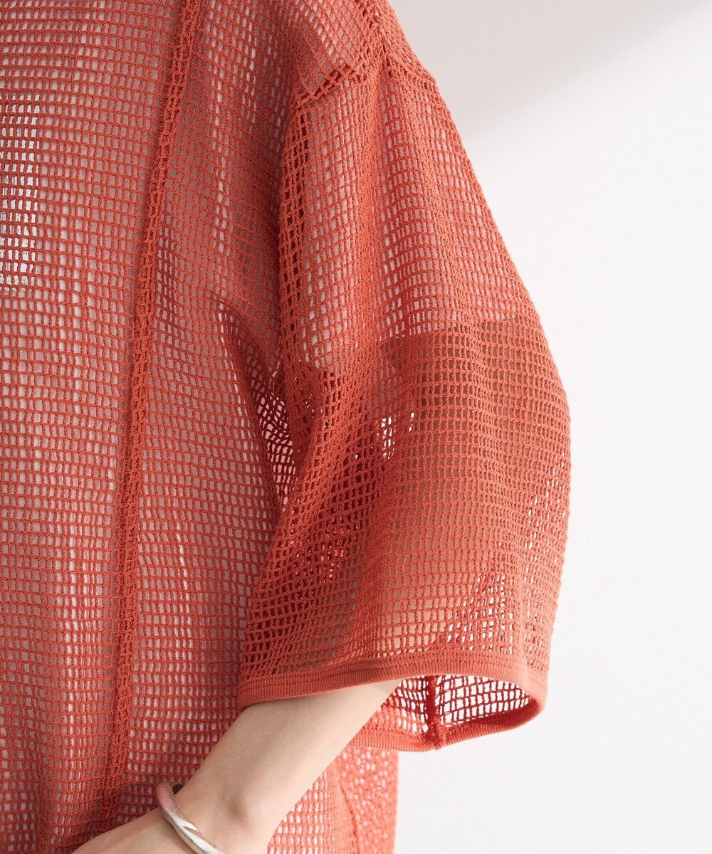 Green Parks 七分袖コットンメッシュラグラントップス 