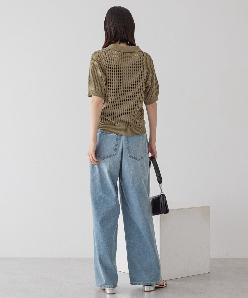 AMERICAN HOLIC 衿付きメッシュ編み半袖ニットプルオーバー 