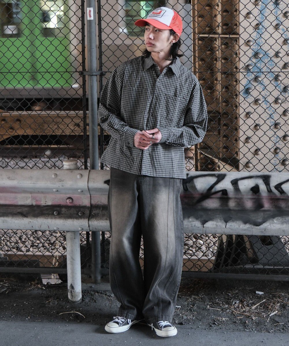 WEGO ミニマムチェックショートシャツ（LS） 