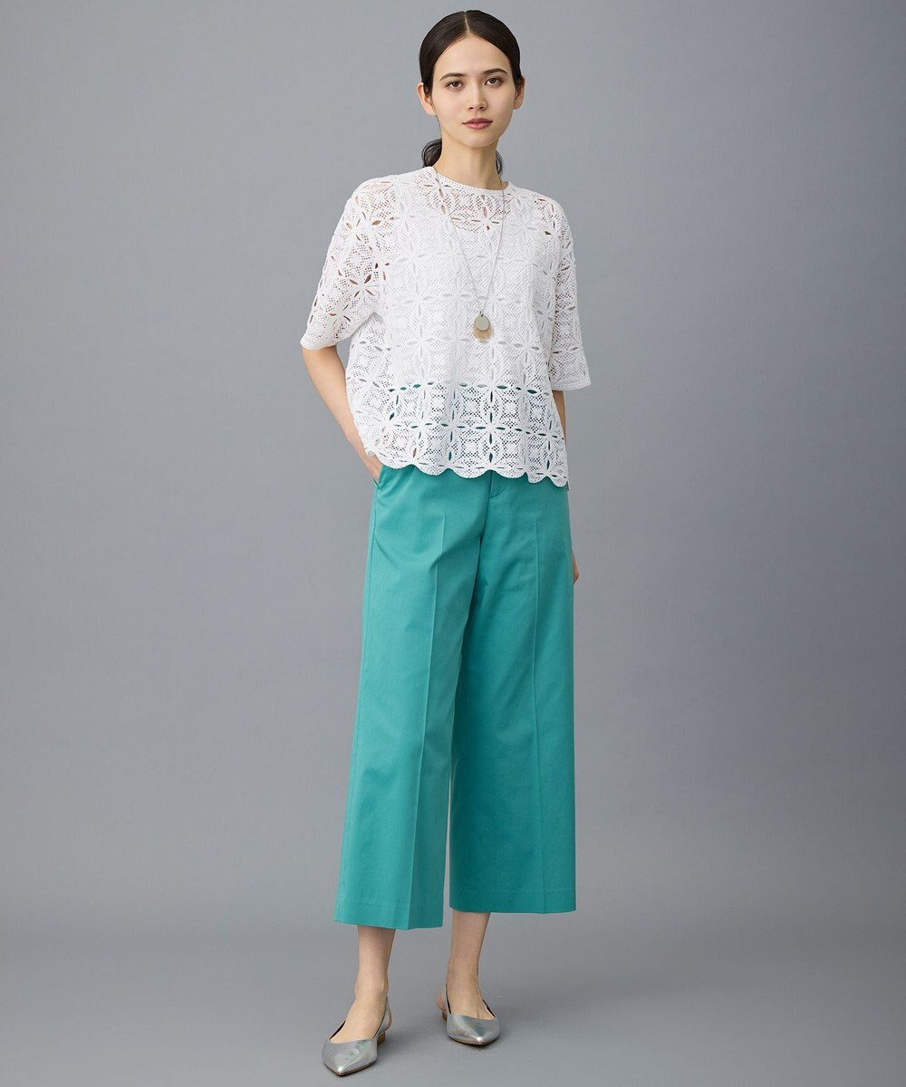 自由区 コットンサテンクロップド丈ワイドストレート パンツ 