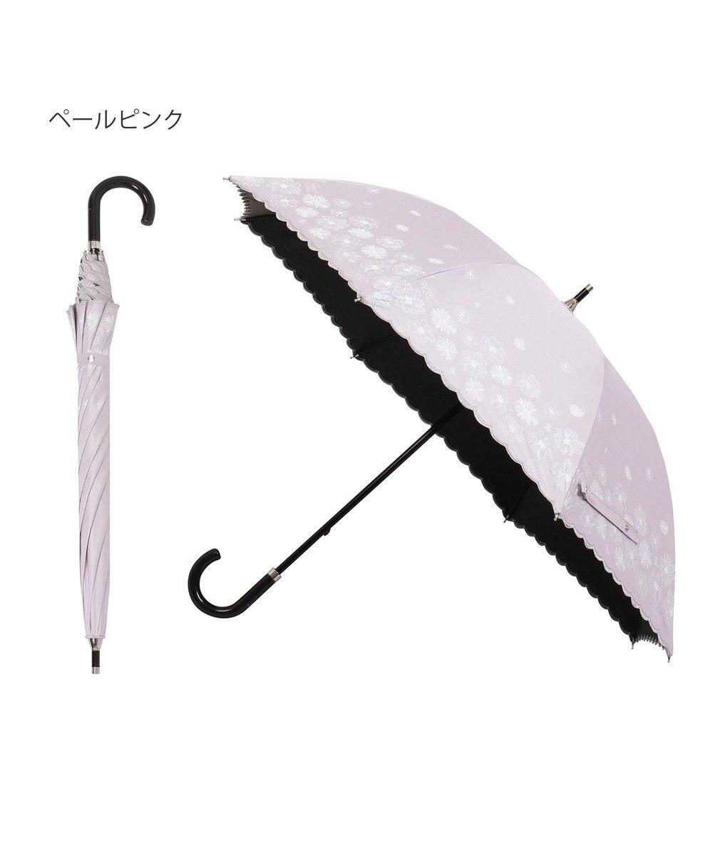 MOONBAT 【遮光率100％/遮熱/UV】LANVIN en Bleu (ランバン オン ブルー)晴雨兼用日傘 フラワーグリッター シルバースカラ刺繍 花柄 長傘 