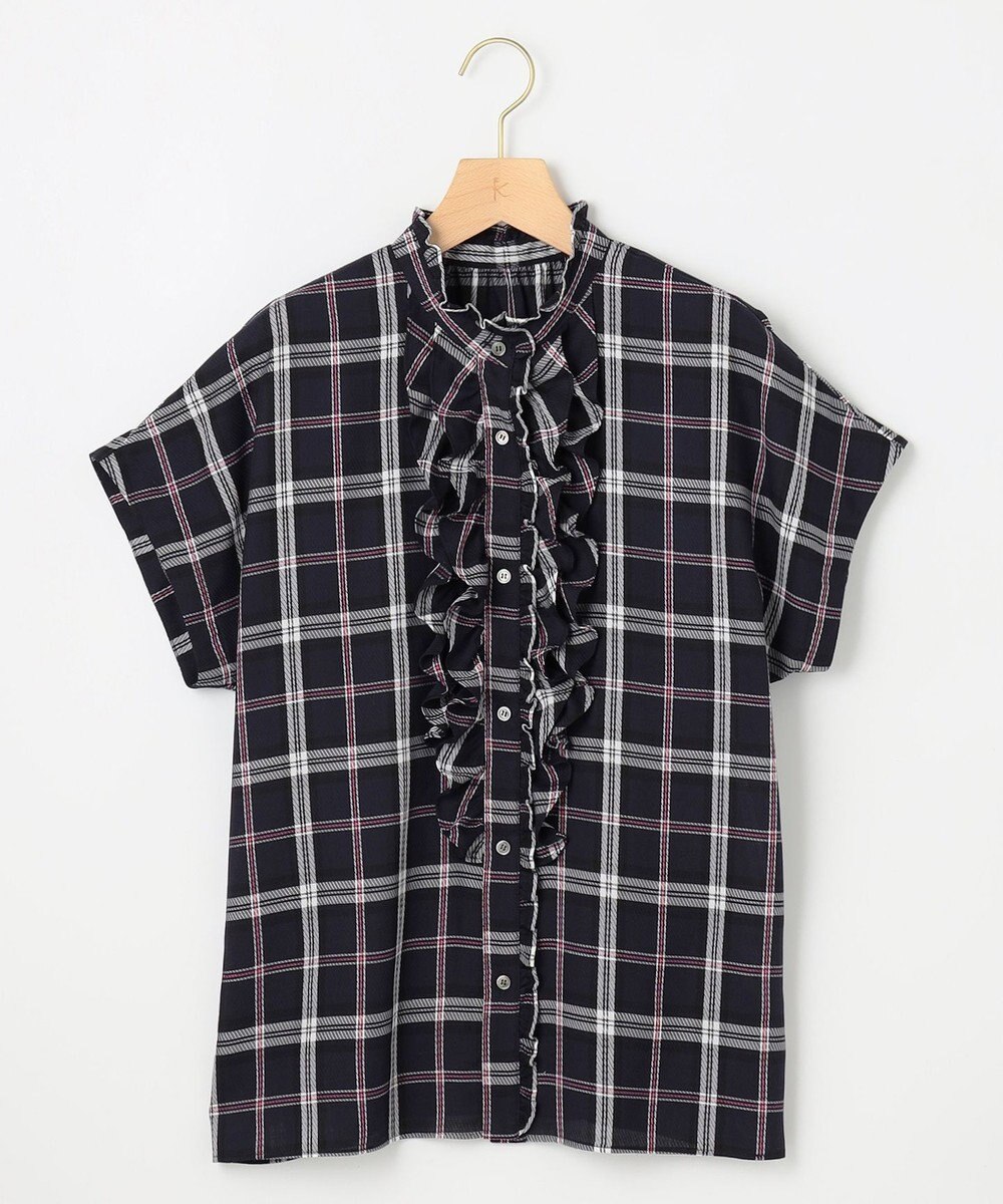 組曲 シアーツイルチェック フリルブラウス 