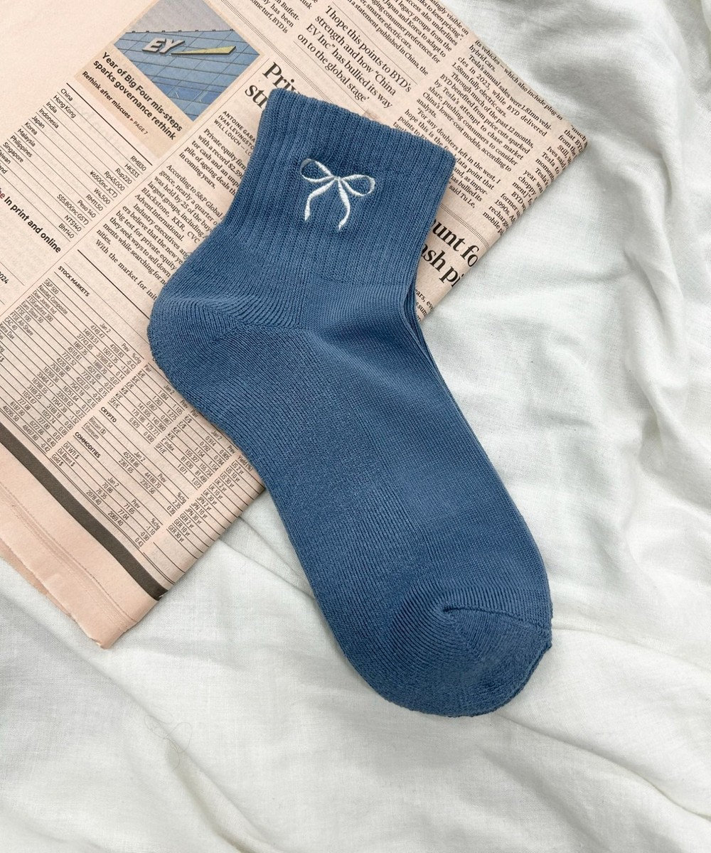 WEGO リボン刺繍アンクルパイルソックス 