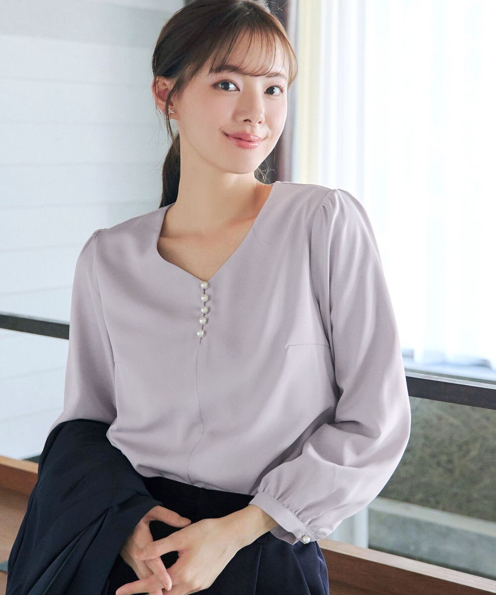 Tiaclasse 【スマート裏起毛・洗える】パールボタンブラウス 