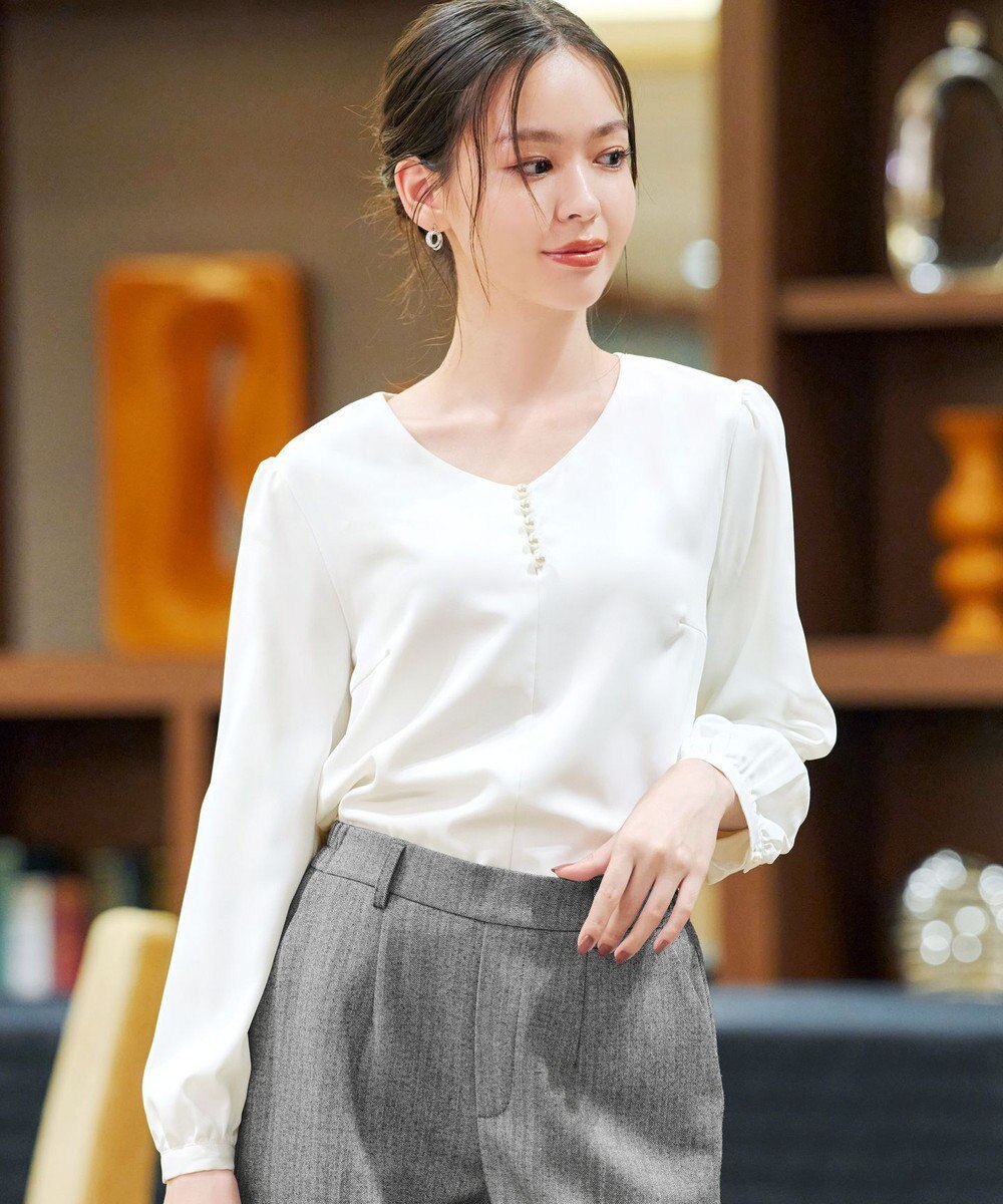 Tiaclasse 【スマート裏起毛・洗える】パールボタンブラウス 