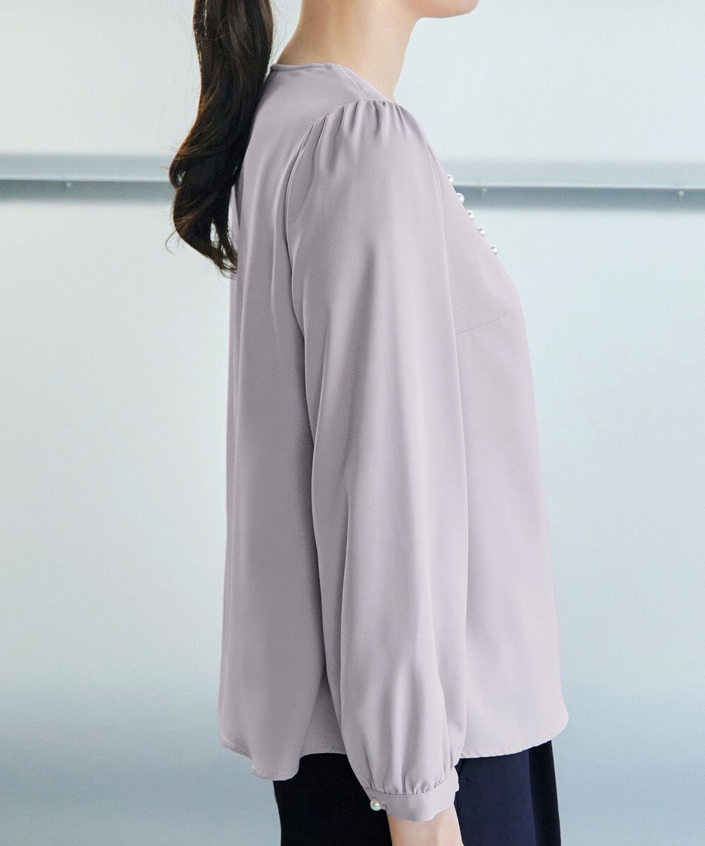 Tiaclasse 【スマート裏起毛・洗える】パールボタンブラウス 