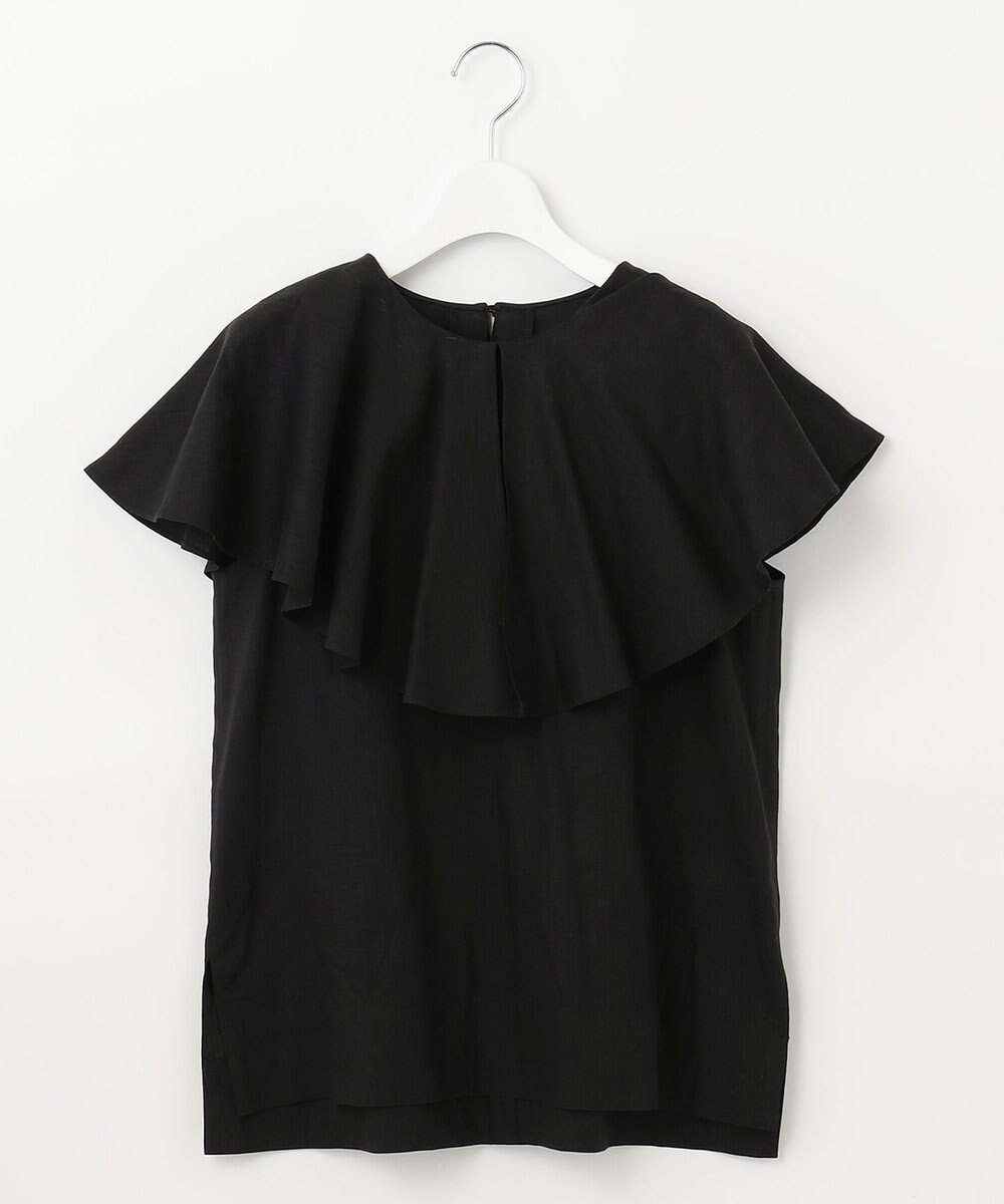 UNFILO 【洗える】リネンレーヨン　ラッフルカラーブラウス 