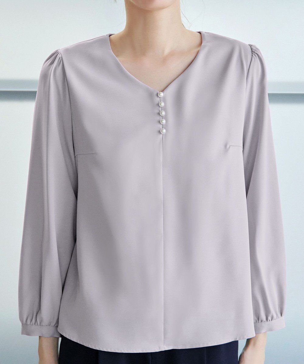 Tiaclasse 【スマート裏起毛・洗える】パールボタンブラウス 