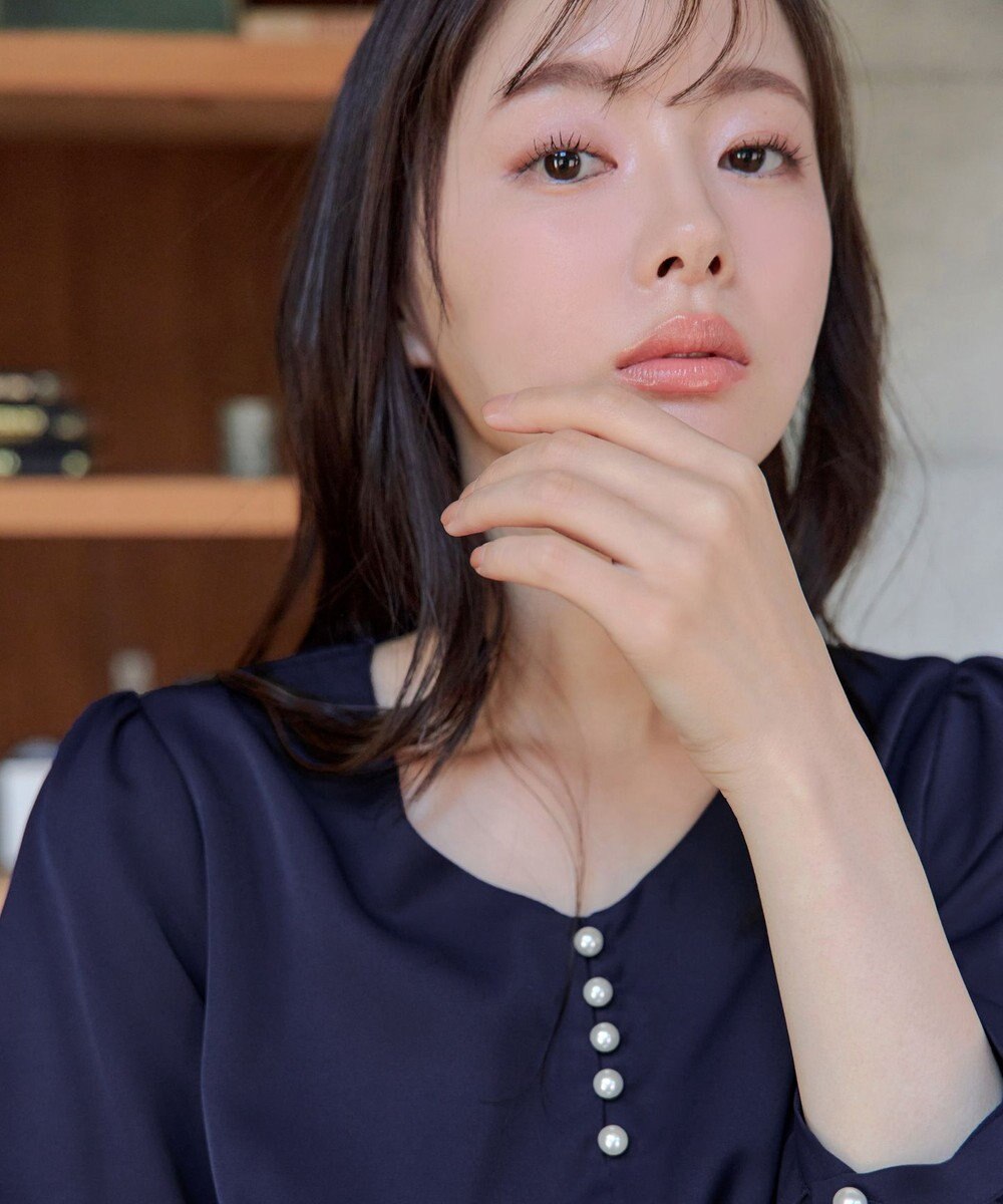 Tiaclasse 【スマート裏起毛・洗える】パールボタンブラウス 