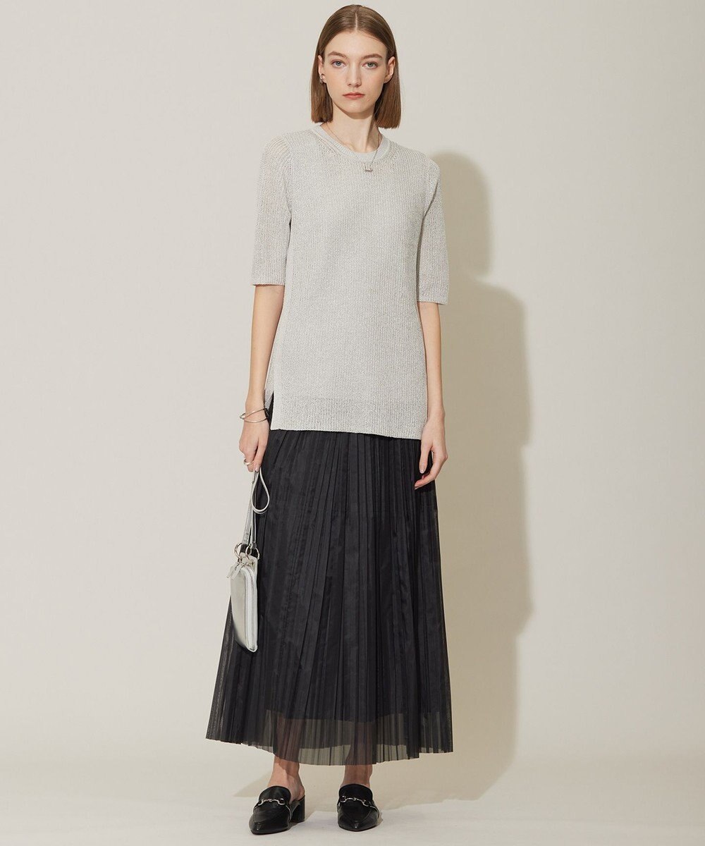 ICB 【WEB限定カラーあり・洗える】 ペーパーブレンドシャインニット 5分袖プルオーバー 