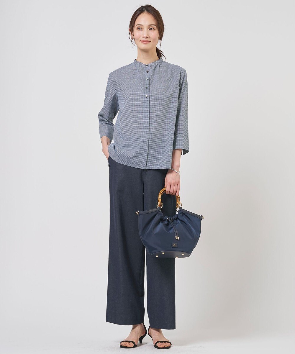 J.PRESS LADIES リネンminiチェック バンドカラー ブラウス 