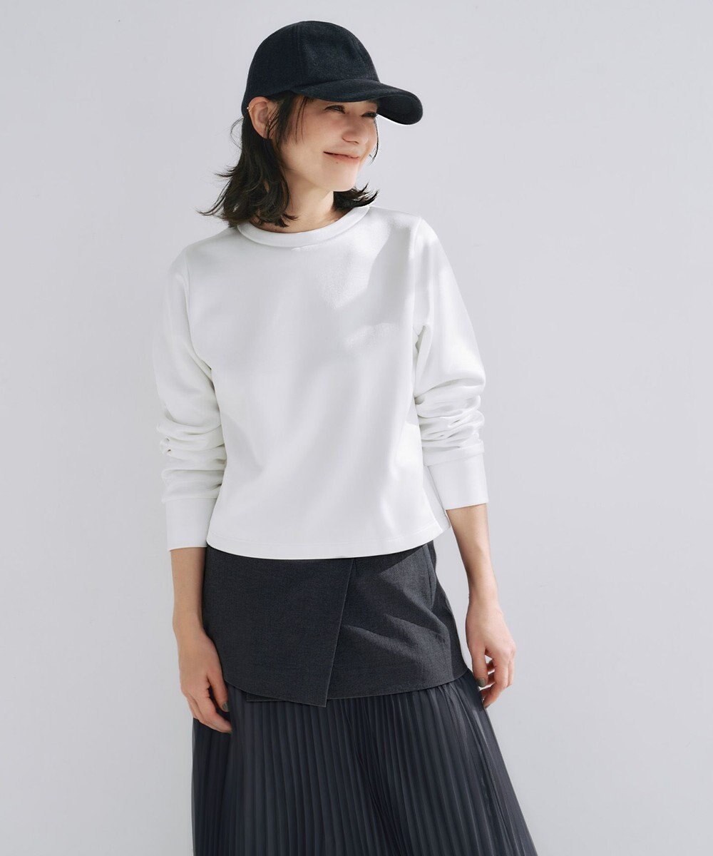 ICB L 【洗える】サテンボンディング クルーネックプルオーバー 